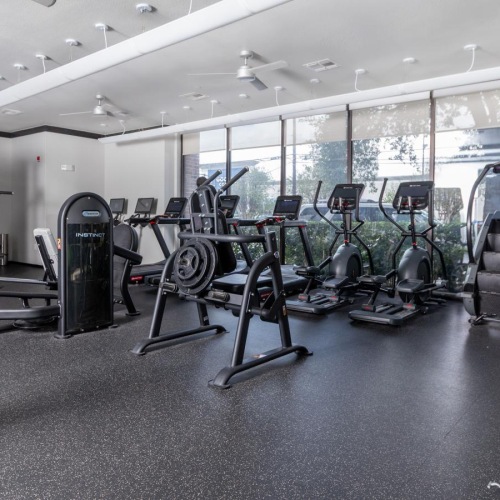 a gym with exercise equipment